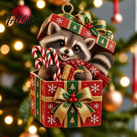 Holiday Gift Exchange Accessories Christmas Forest Animal Ornament, 2D Flat Acrylic Fox Reindeer Squirrel Raccoon in Unique Hanging Ornaments