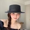With Bow Straw Boater Hat Breathable Mesh Sun Protection Handwoven Sun Cap Wide Brimmed Lightweight Flat Top Beach Hat