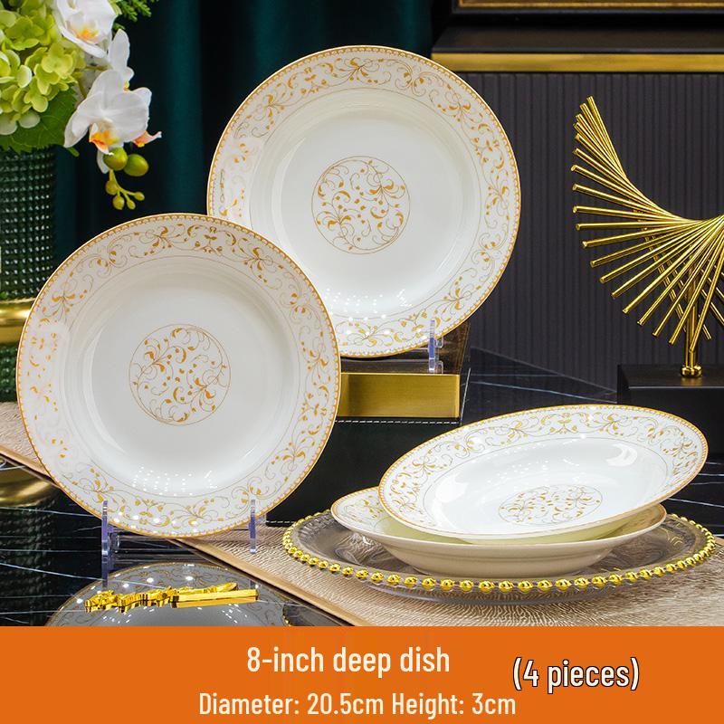 Sun Island Goldrand Bone China Tiefer Teller: Suppen-, Abendessen-, Reis- und Dessertteller - Elegantes Keramikgeschirr.