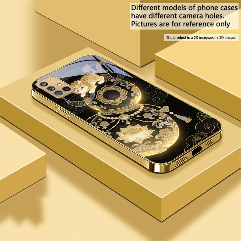 

Golden Lion Calabash For Samsung A73 A72 A71 A42 A56 A55 A54 A53 A52s A52 A51 A36 A35 A34 A33 A32 A16 Golden glass phone case Galaxy A73 5G