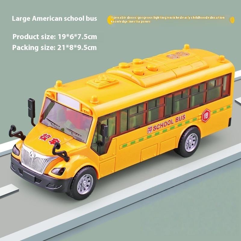 1 Set Bus Car Toy 1:30 Inertia Sliding Campus Bus Car Model Simulation Sound And Light Music Educational Toys Children'S Gift