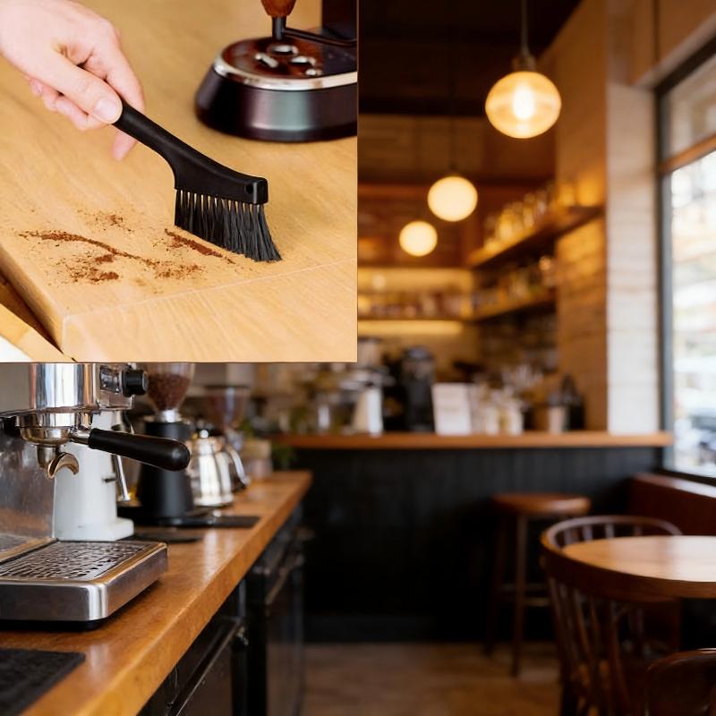 Coffee Machine Cleaning Brush, Dual Purpose Dusting Espresso Grinder Brush, Black, Polypropylene, PET Bristles