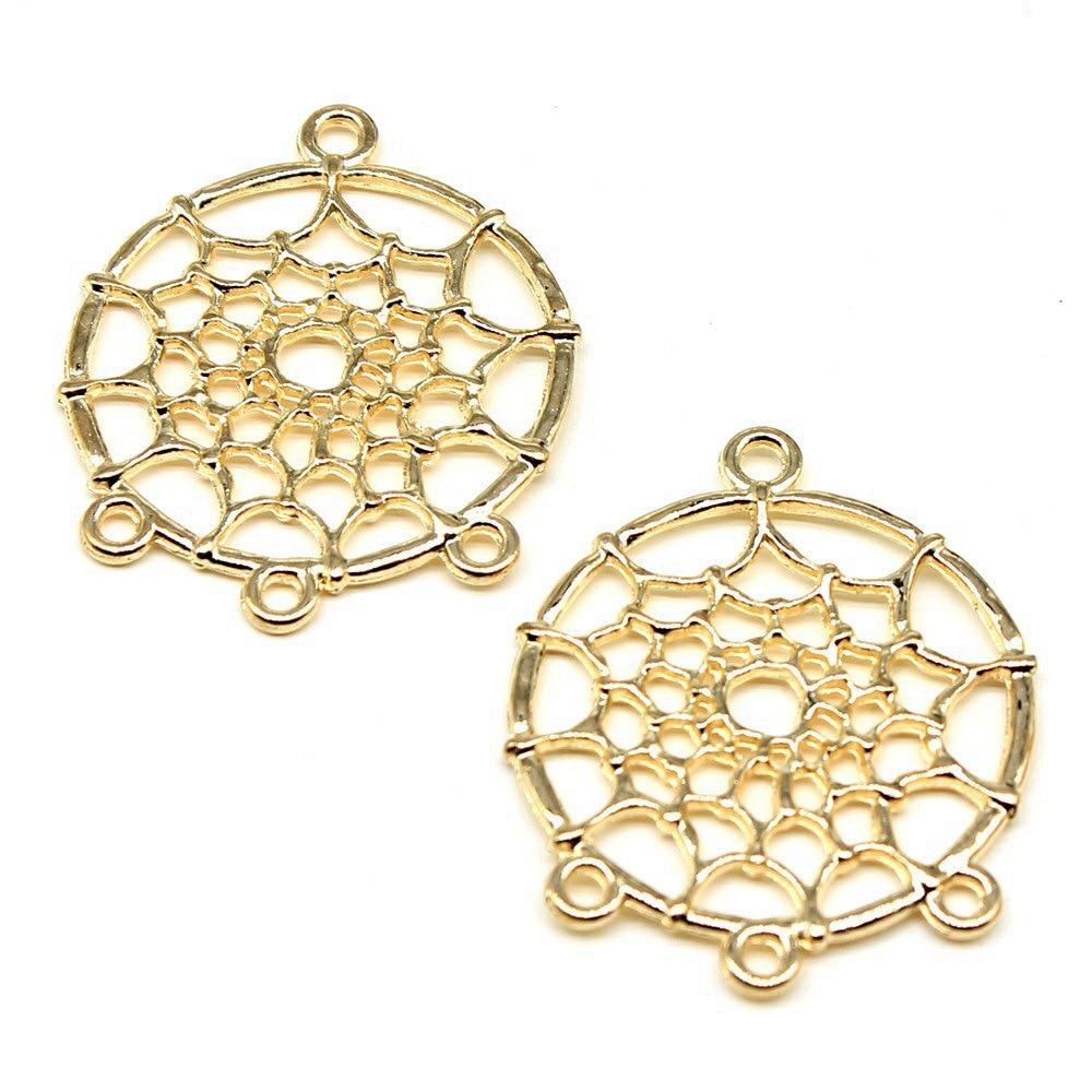 

10 шт., пористые серьги-коннекторы «Ловец снов», аксессуары для ювелирных изделий, Kc, золотой цвет, цинковый сплав 34X28 мм
