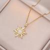 Sunflower Zircon Pendant Necklace - Trendy Titanium Steel Design for Women
