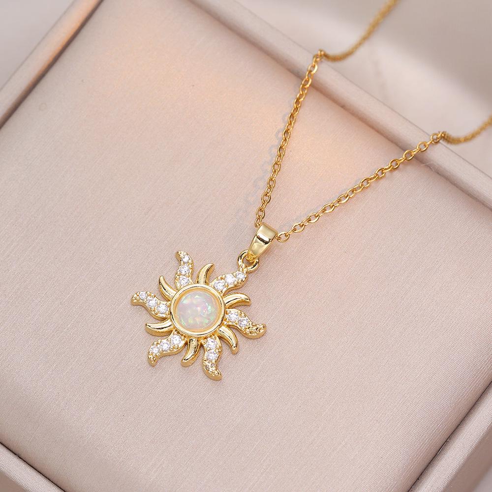 Sunflower Zircon Pendant Necklace - Trendy Titanium Steel Design for Women