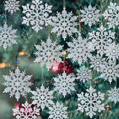 36 Pcs Christmas Snowflake Ornaments Glittered Snowflake Hanging Decoration for Christmas Indoor Winter Wonderland Decor