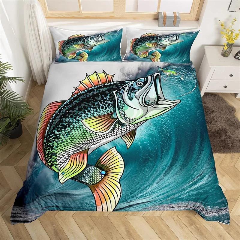 3D Print Marlin Swordfish Duvet Cover Kawaii Marine Life Bedding Set Ocean Theme Big Pike Fish Single Twin King Quilt Cover Set
