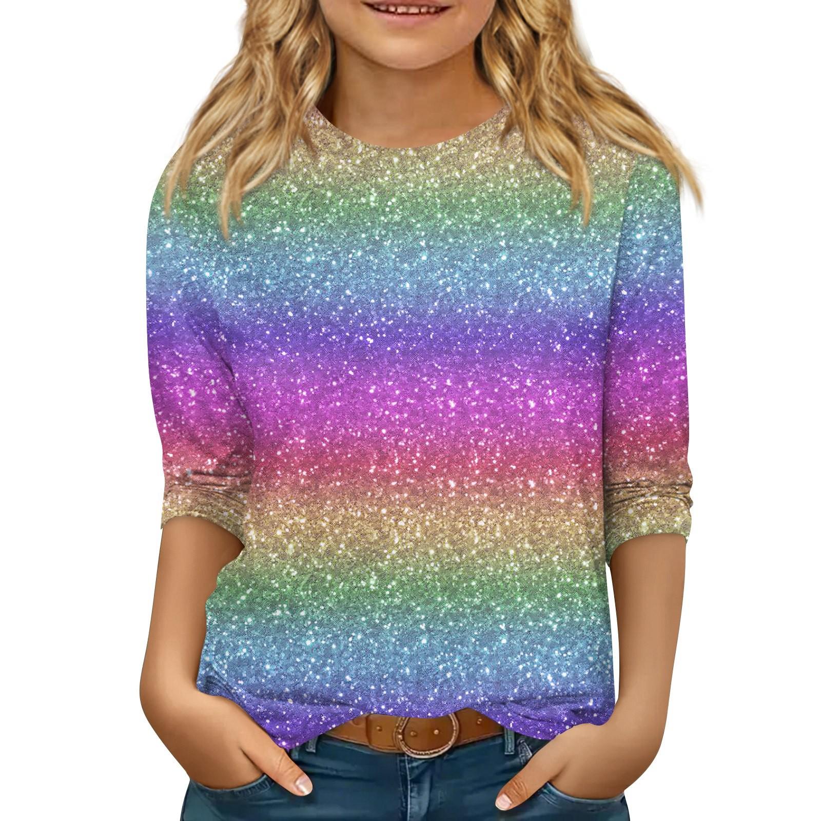 

Детские топы с рукавами 3/4, повседневная футболка с карнавальным принтом, круглый вырез, блузка-пуловер 150