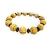 Power Stone Kyoto Thirteen Buddhas & Guardian Bonji Carved Bracelet (Cyclocarya Paliurus & Onyx) with Box