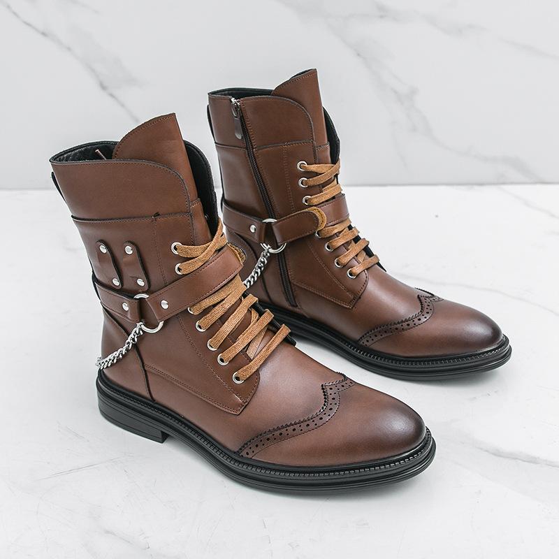 

Мужские кожаные ботинки большого размера осень и зима новые мужские модные ретро-ботинки Мартин тренд высокие ботинки-локомотивы 46