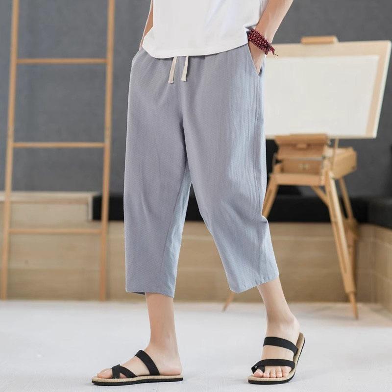 Summer Men's Casual Imitation Linen Seven Quarter Pants Thin Solid Color Cut Pants Hip-hop Street Sports