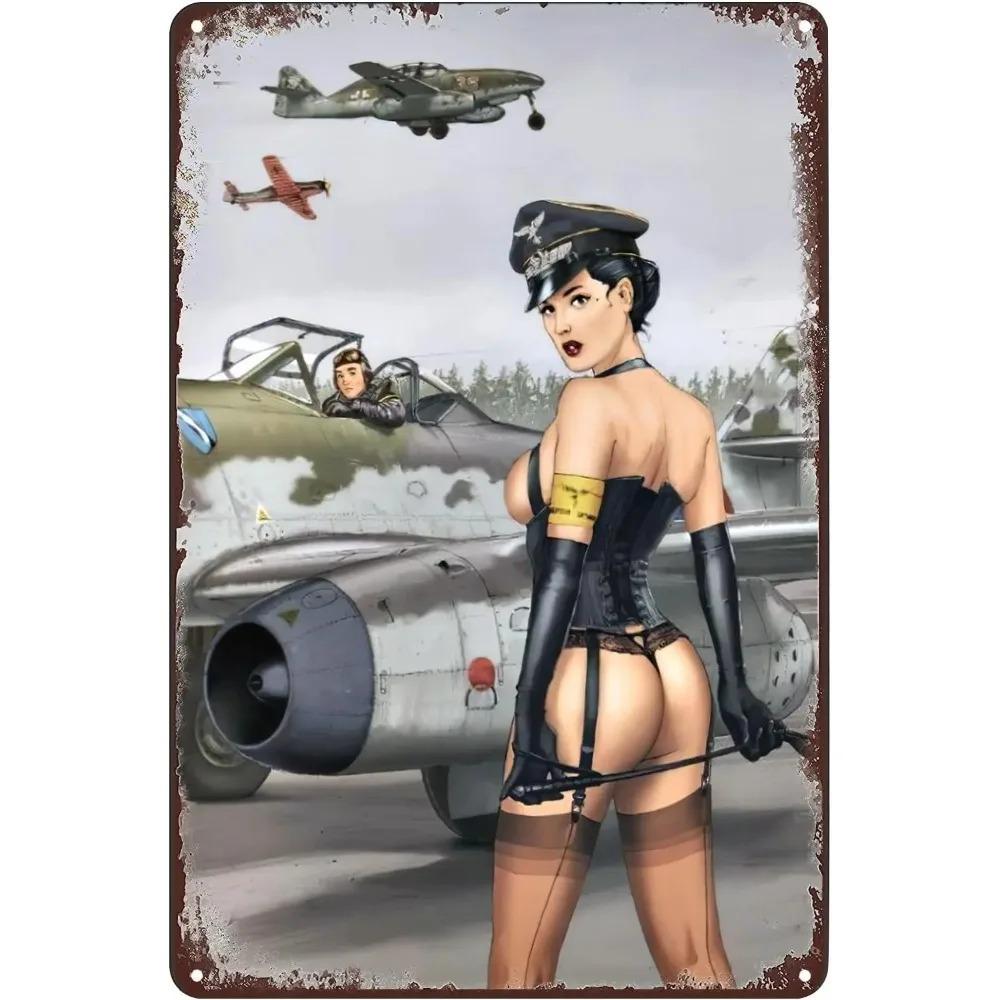 

Sexy Female Officer Metal Poster Airplane Tin Sign for Home Bar Pub Man Cave Wall Art 20x30cm