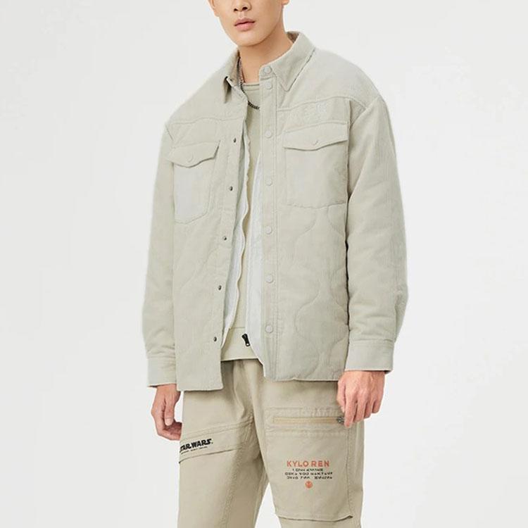 Li Ning Sports Trend Series Corduroy Warm Loose Cotton Jacket Men Jacket Light-Yellow Gray AFMR459-1
