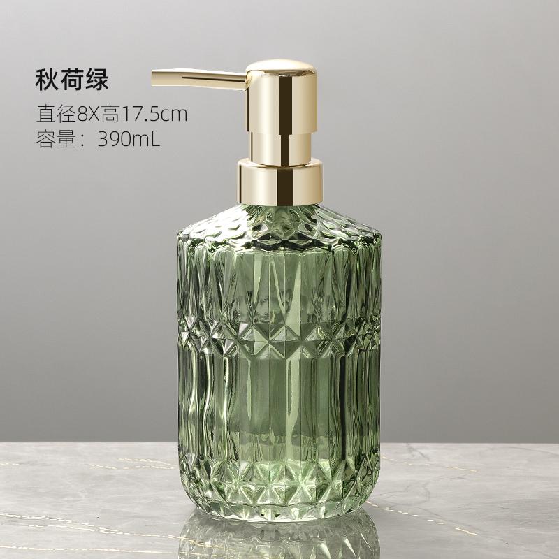390ML Glass Lotion Bottle Diamond Shape Bathroom Soap Liquid Container Household Glass Shampoo Shower Gel Lotion Storage Bottle