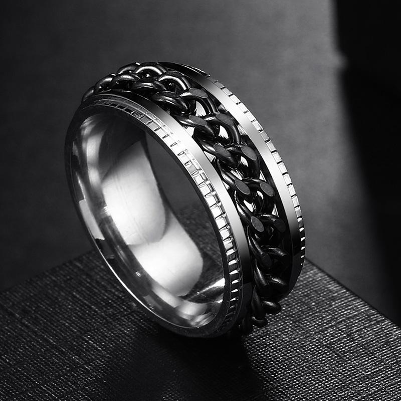 Spin Rotating Anxiety Fidget Titanium Rings For Men Colorful Stainless Steel Chain Finger Men Ring Punk Rock Hippie Accessory