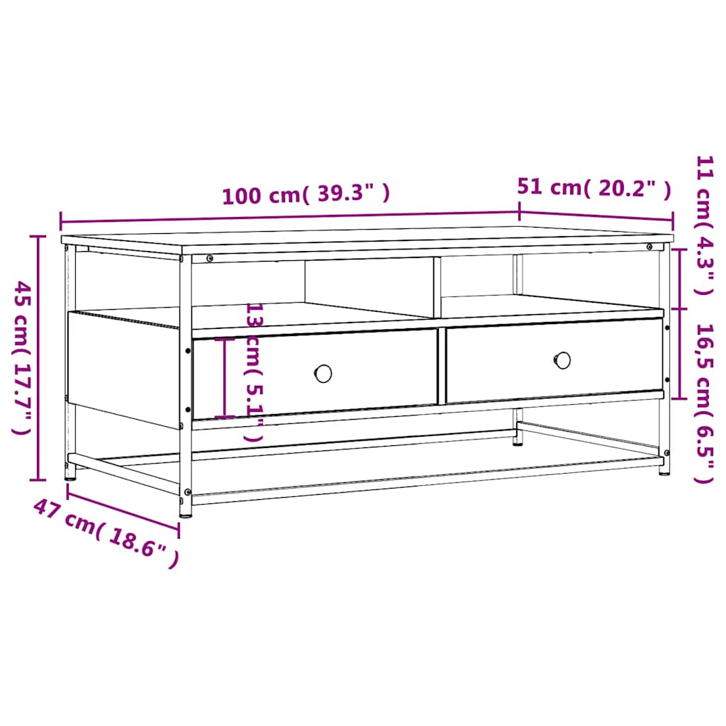 Coffee Table Sonoma Oak 100x51x45 Cm Particleboard