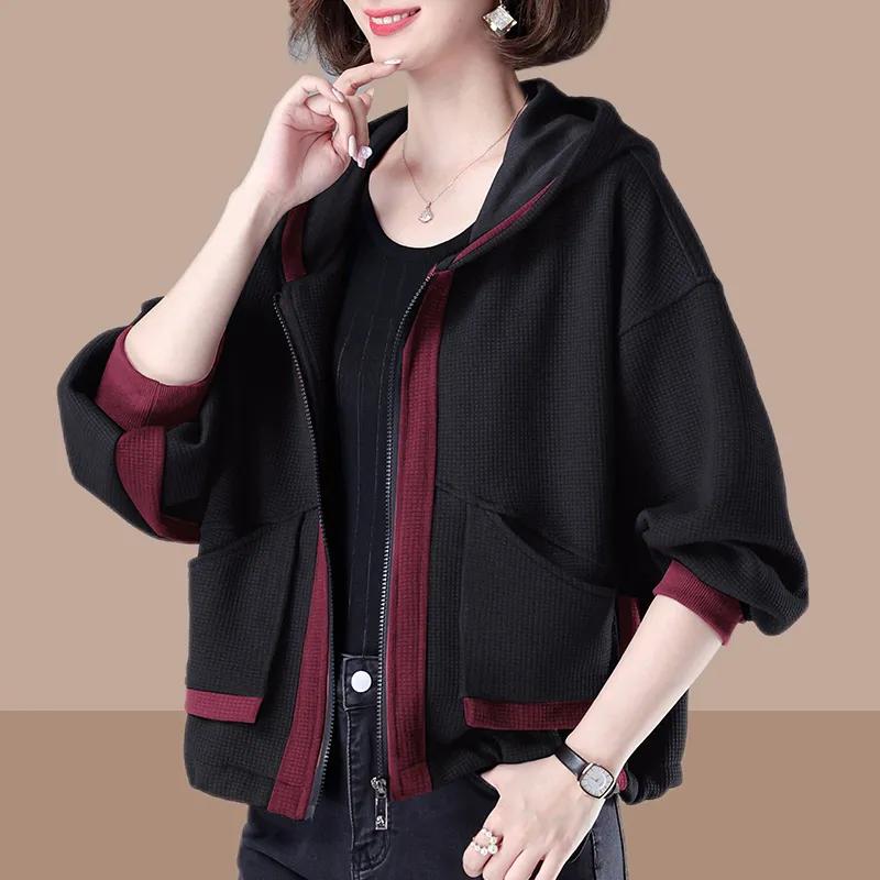 Fashionable Hoodie Jacket Women's Spring Autumn   Casual Trendy Top Loose Fit Coat