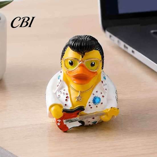 Music Themed Desk Ornament Rock & Roll Duck Figurine, Resin Jumpsuit Statue with Guitar Matte Finish Figurine for Desktop And Car Dashboard