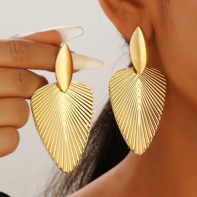 Advanced Metal Textured Leaf  Pendant Big Earrings Women's Exaggerated Fashion Party Zircon Gold Color Geometry Drop Earring