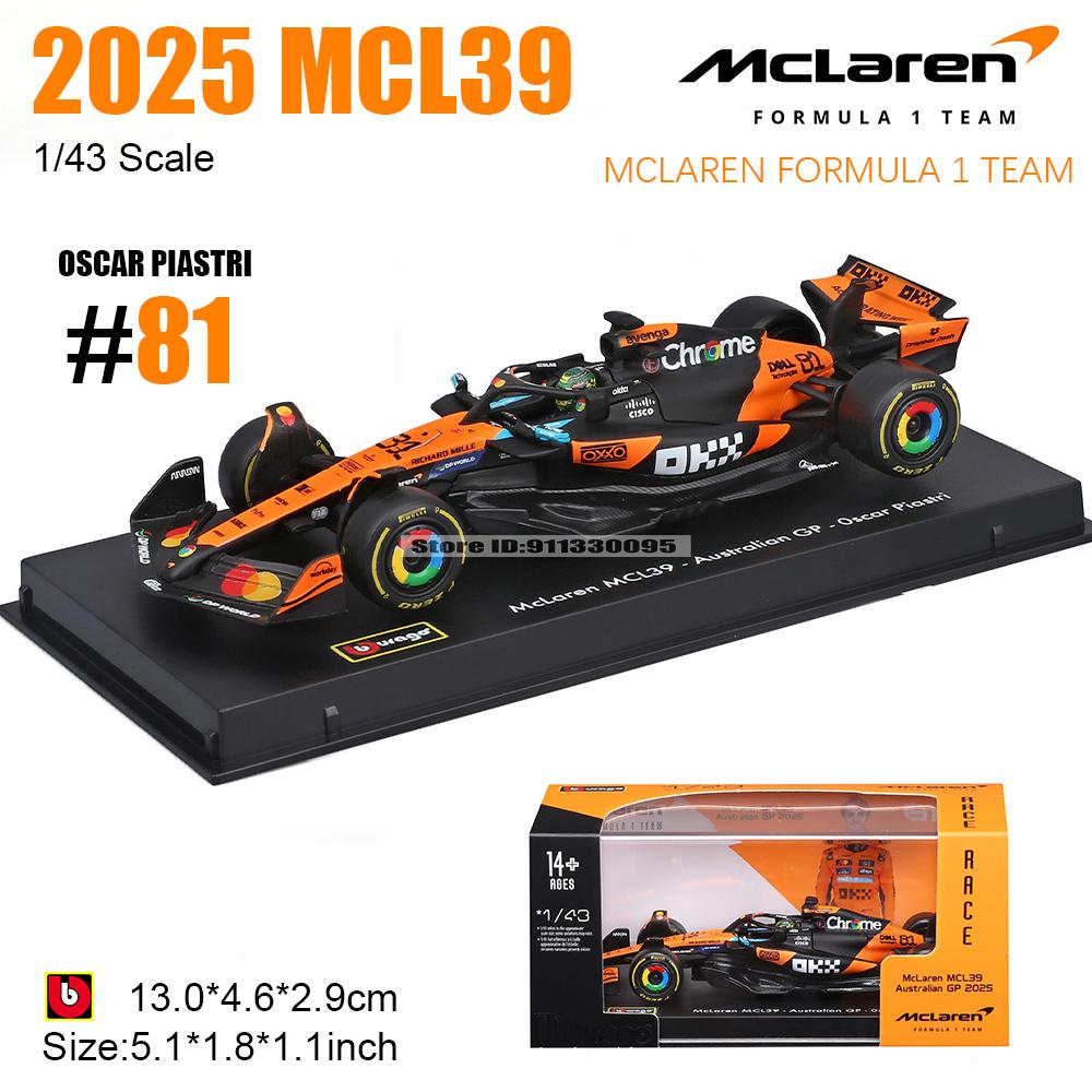 Burago 1:43 F1 McLaren Mcl39 #4 Lando Norris #81 Oscar Piastri Legierungsauto Druckgussmodell Spielzeug Sammlerstück