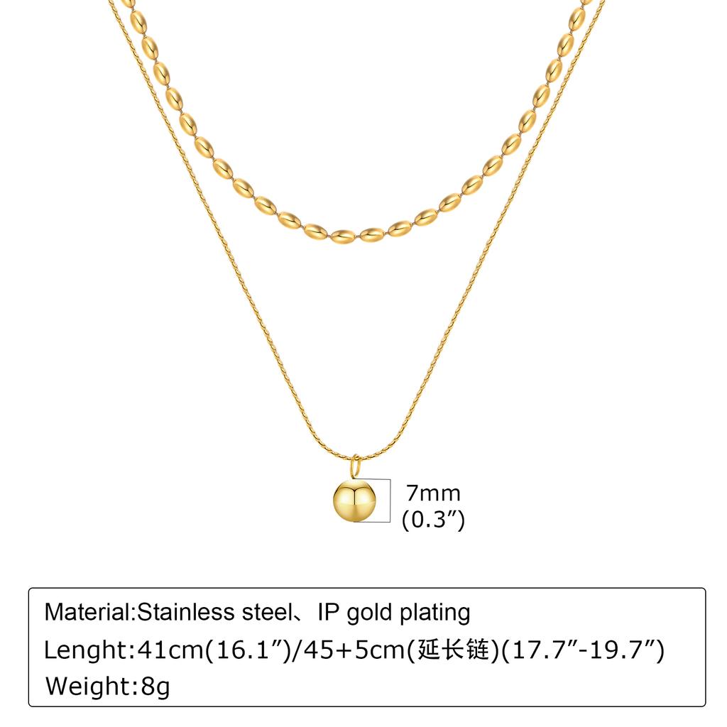 Stainless Steel Layered Bead Ball Chain Choker Necklace for Women, Geometric Ball Torques Collar Jewelry