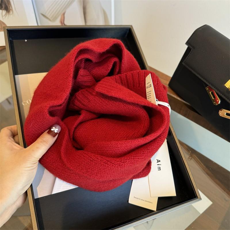 100% Wool Knitted Scarf Women Winter Warm Lightweight Wrap Accessory In Burgundy
