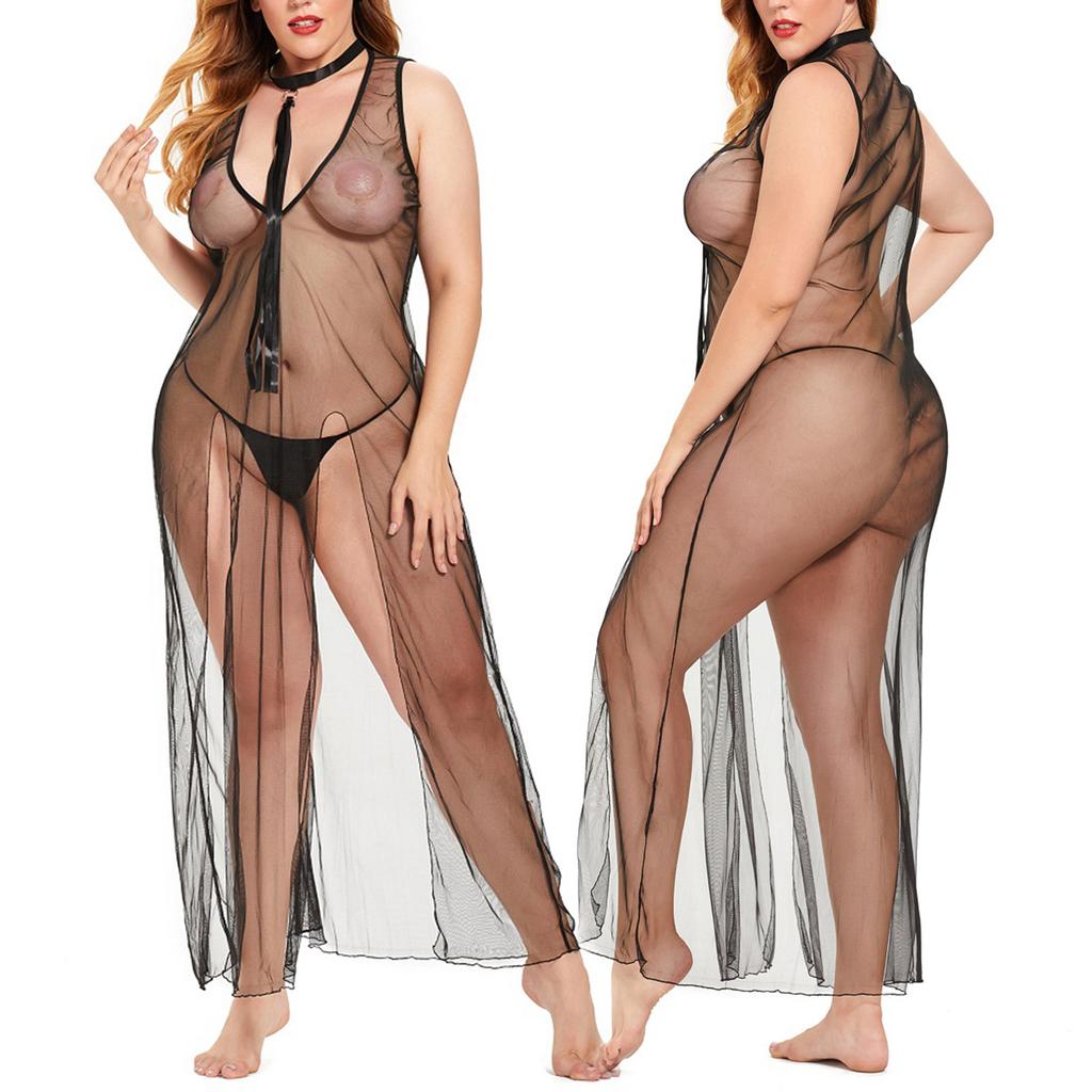New Ladies Lace Plus Size Pajamas Sexy Lace See-Through  Nightdress