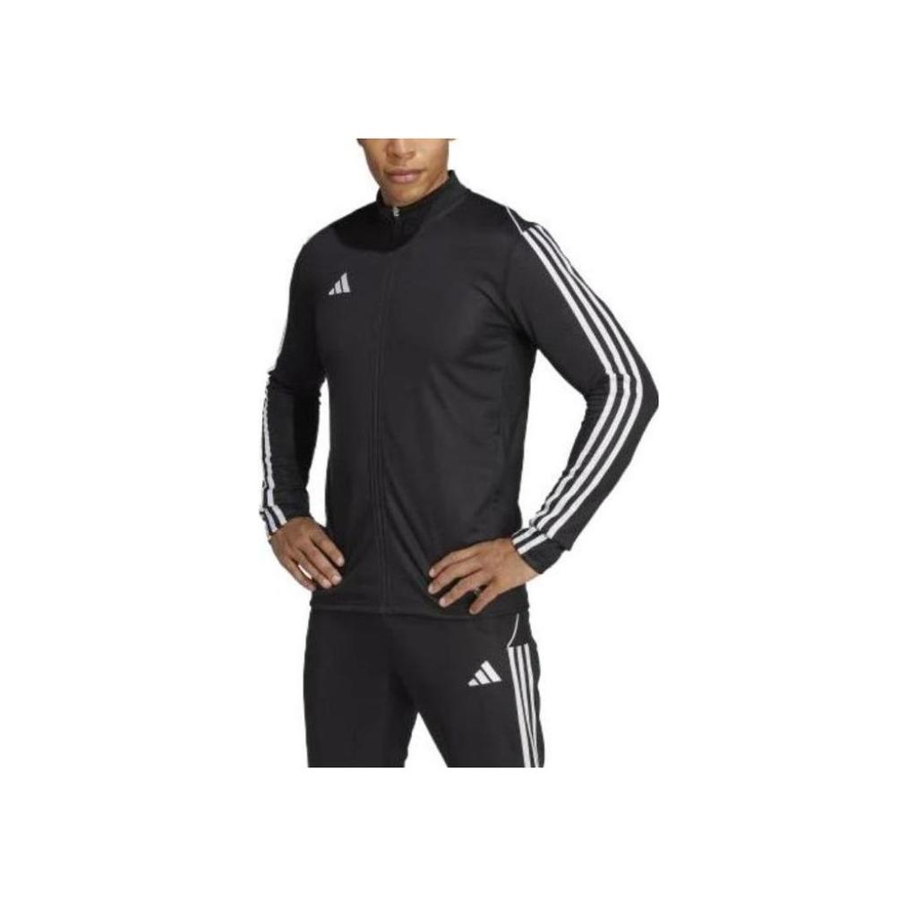 Adidas SS23 Solid Stripe Logo Print Stand Collar Long Sleeve Jacket Men Outerwear Black HS7231