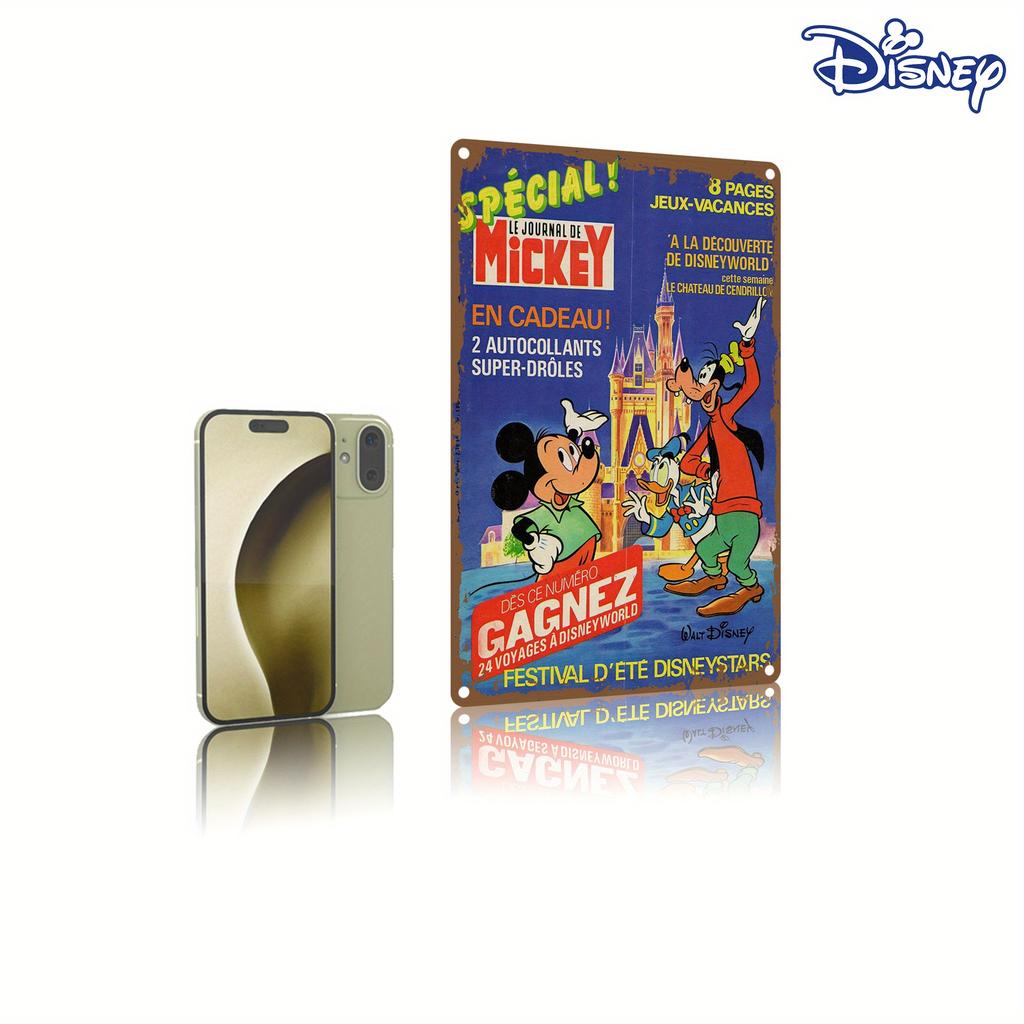 1pc Disney Vintage Metal Tin Sign - Mickey & Friends At Disneyland Paris Retro Wall Art, 20.32x30.48 Cm Iron Decorative Plaque F