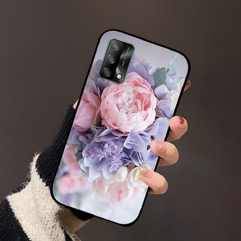 For OPPO A74 4G Oppo F19 Case Luxury Flower Black Soft Silicone Phone Case For OPPO A74 4G Back Cover F19 Coque Cartoon Bumper