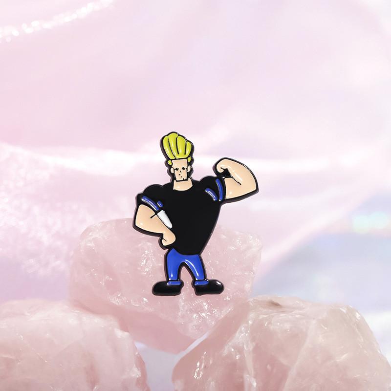 Chic Quirky And Yellow Haired Muscular Cartoon Brooch In Alloy Material For Decorative And Use Functional