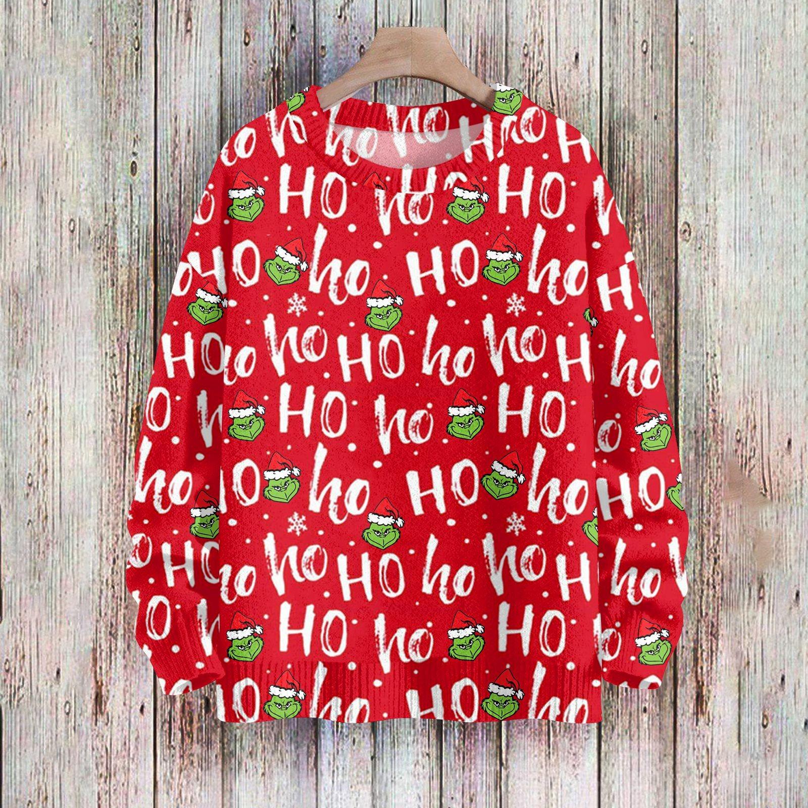 

Рождественские толстовки для женщин Вязаный свитер Милая рубашка Осенний свитер с круглым вырезом Топы XL красный