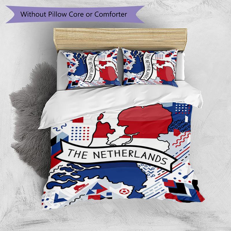 Netherlands Football Printed Bedding 3 Piece Set Cozy Breathable Bed Cover Set as Housewarming Holiday Gift