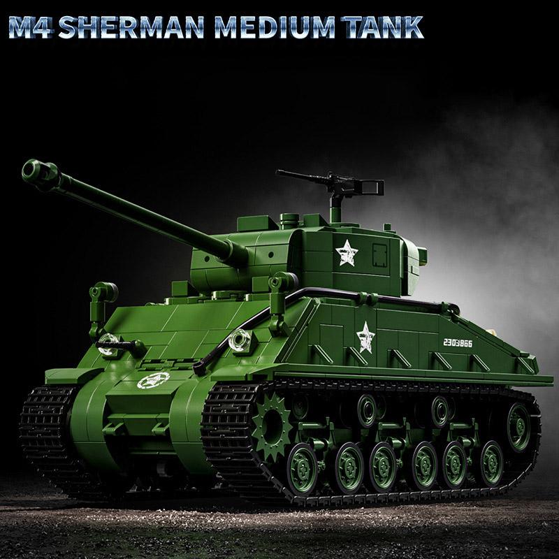 Military WW2 M4 Sherman Medium Tank Building Blocks MOC World War 2 M26 Pershing Main Battle Tank Weapon Bricks Toys Boys Gifts