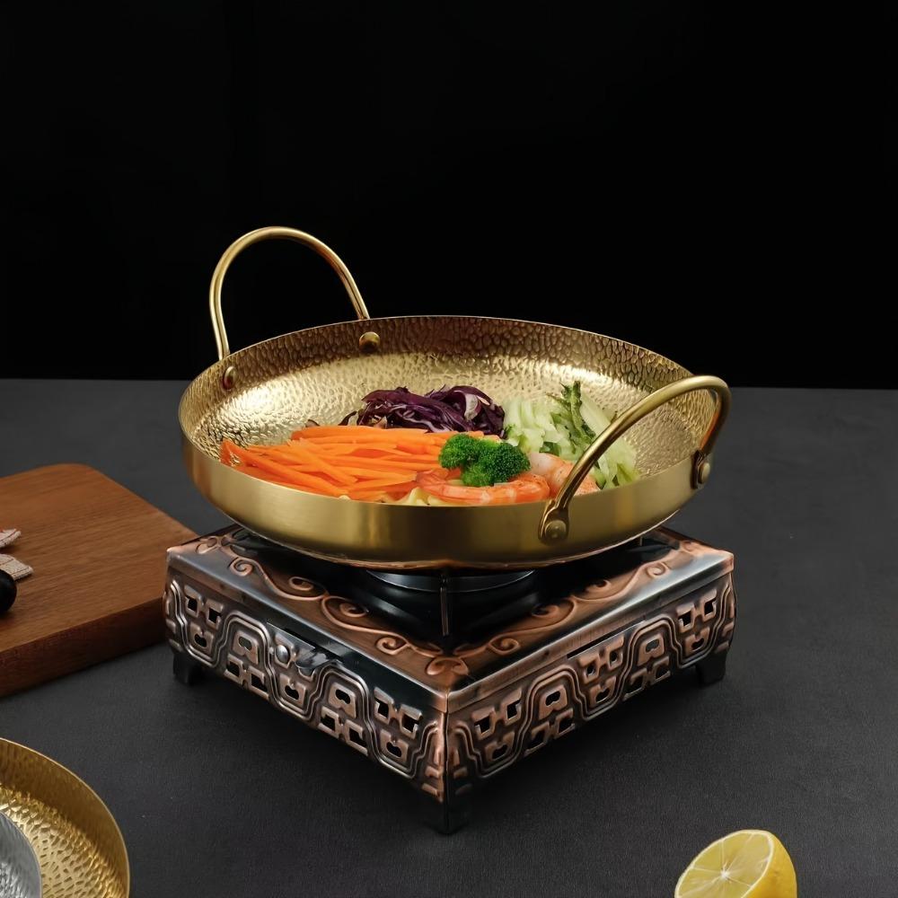 Gehämmerte Muster Koreanischer Stil Meeresfrüchte Paella Pfanne Antihaftbeschichtet Doppelgriff Kochtopf Flacher Boden 304 Edelstahl