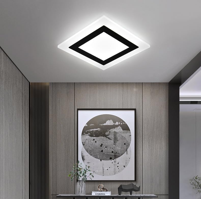 

Креативный светодиодный потолочный светильник 24 Вт 2500LM Алюминиевый акриловый квадратный потолочный светильник для гостиной, спальни, кухни, столовой, холодный белый 6500K White light 6500K 24w белый/чёрный