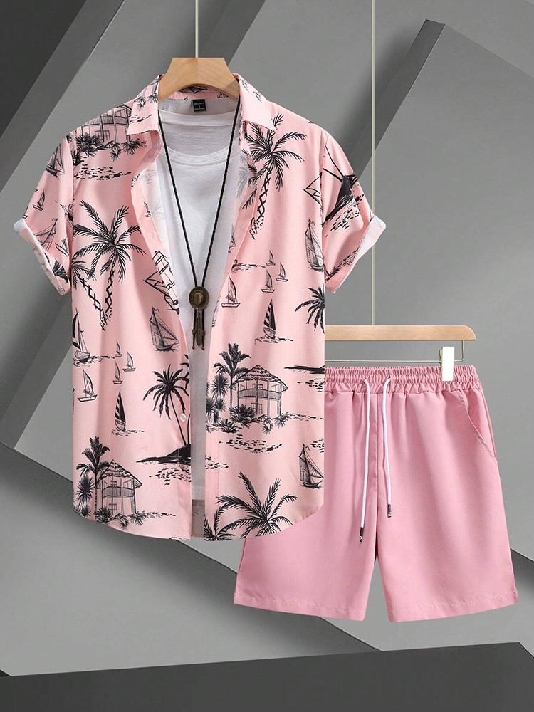 Hawaiian Coconut 3D Printed Men's Clothing Shirt Summer Short-sleeved Top Beach Shorts Two-piece Casual Vacation Casual Sets