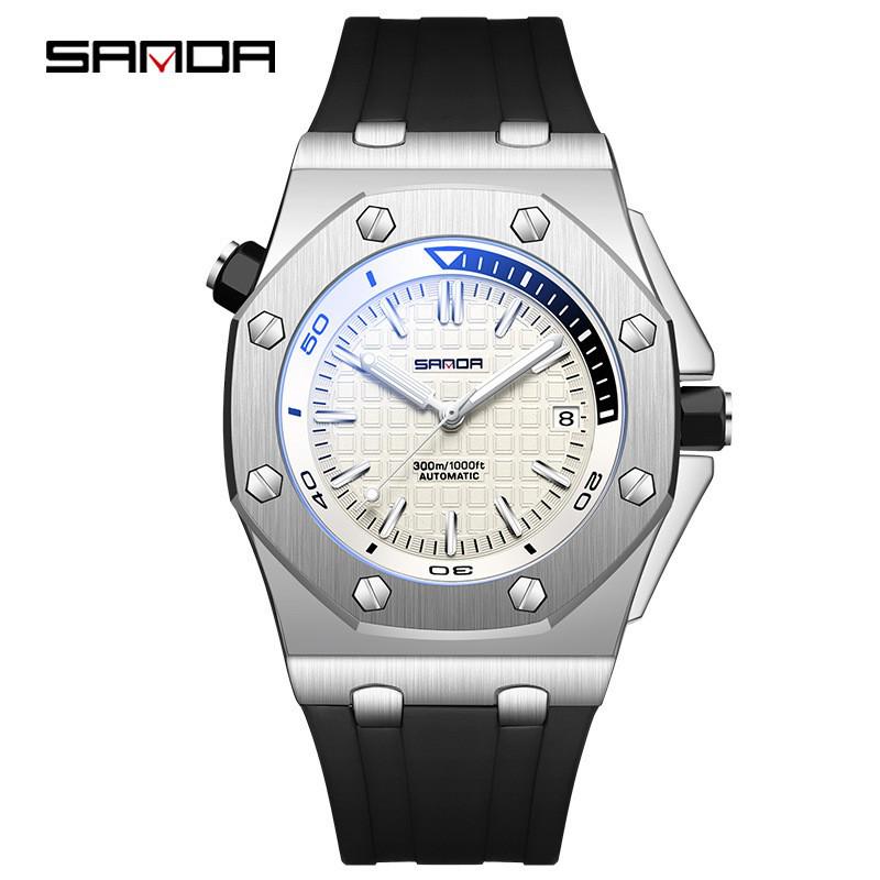 Sanda Men's Waterproof Luminous Quartz Watch - Fashionable Three-Eye Six-Hand Design with Steel Band.