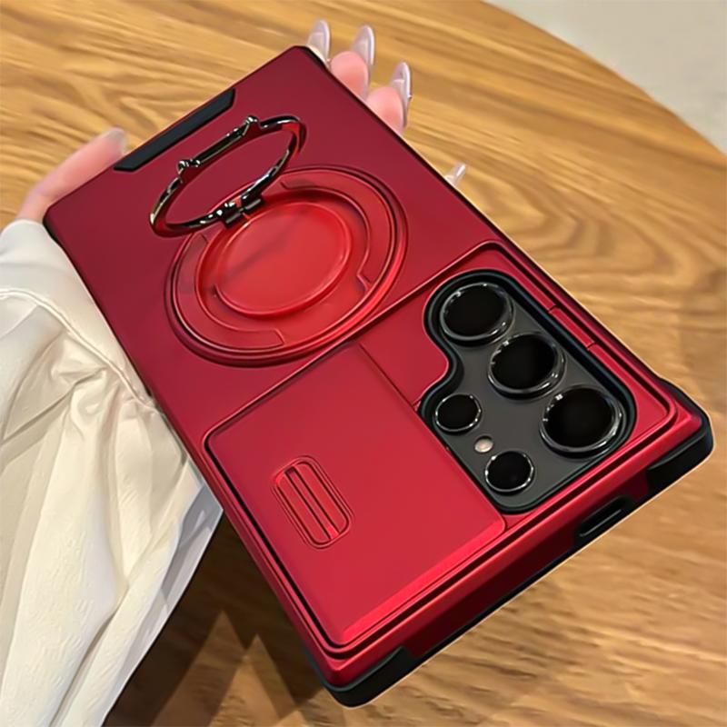 

360°Rotating Hidden Metal Ring Holder Case For Samsung S25 Ultra S24 Plus S23 FE S22 S21 FE Hard PC Bumper Anti-Fall Phone Cover S21 FE красный