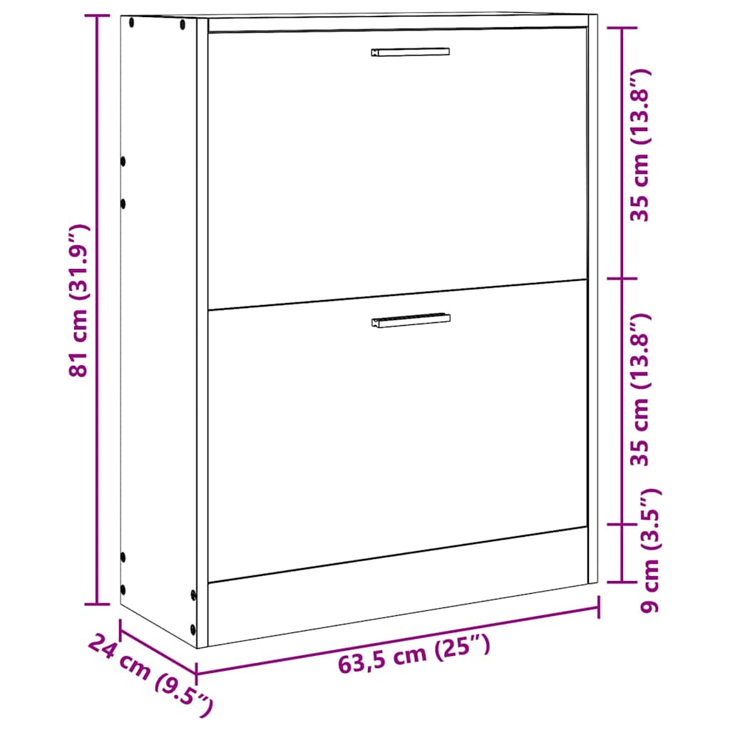 White Wooden Shoe Cabinet with 2 Shoe Trays