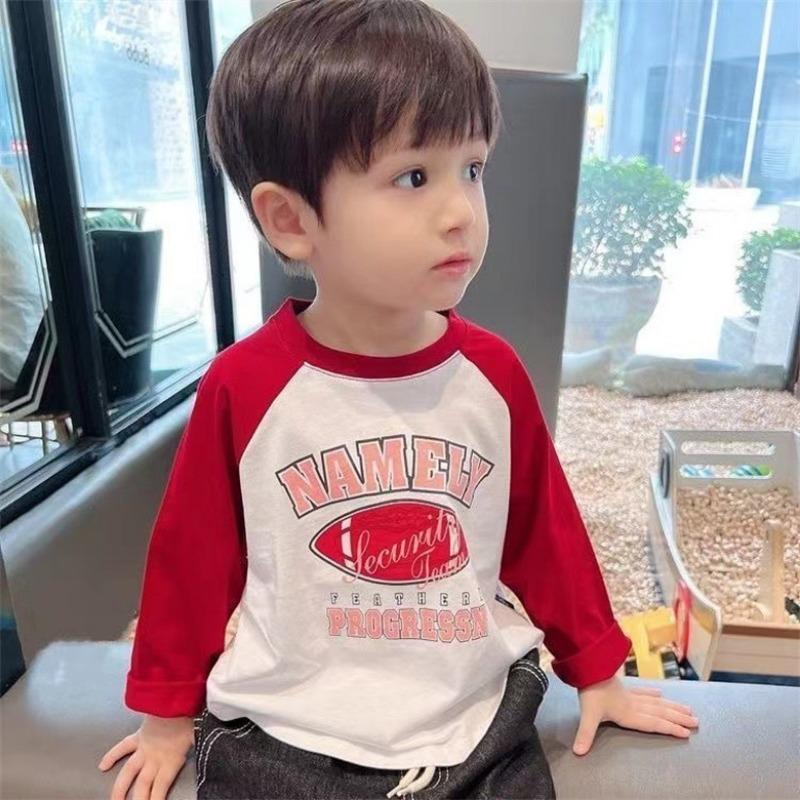 Pure Cotton Color Block Kids Long Sleeve Crew Neck T Shirt For Boys And Girls