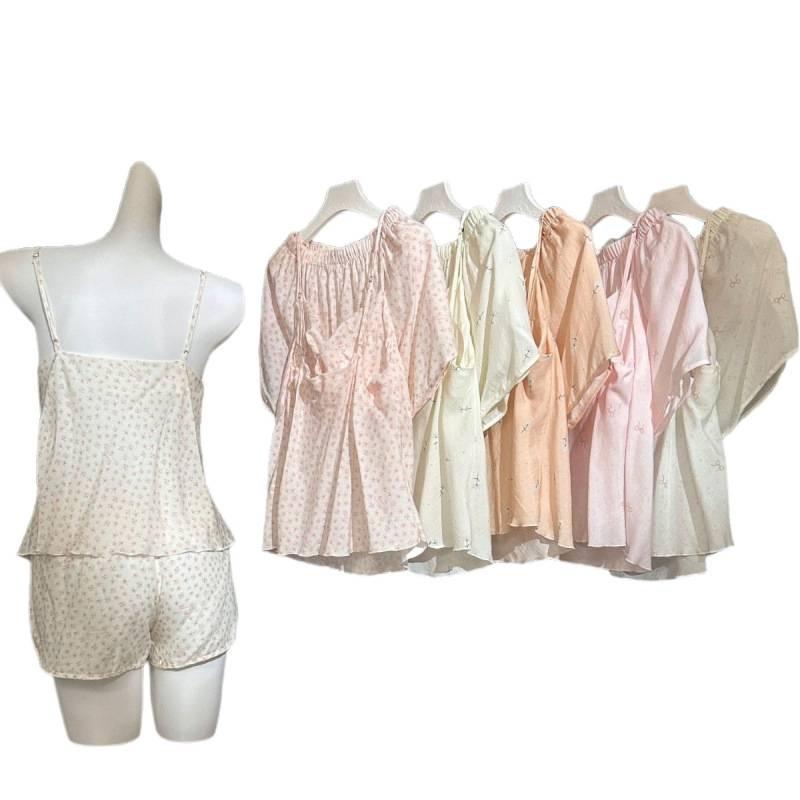 1011 new lyocell tencel summer pajamas hanging shorts with chest pad sweet wind loungewear Internet celebrity explosion set