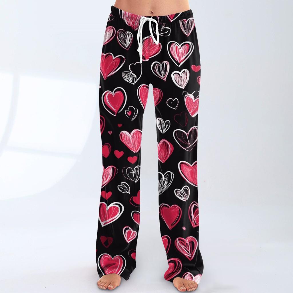 Womens Pajama Pants Sleepwear Casual Drawstring Elastic Waist Pants Comfy Straight Yoga Loose Trousers