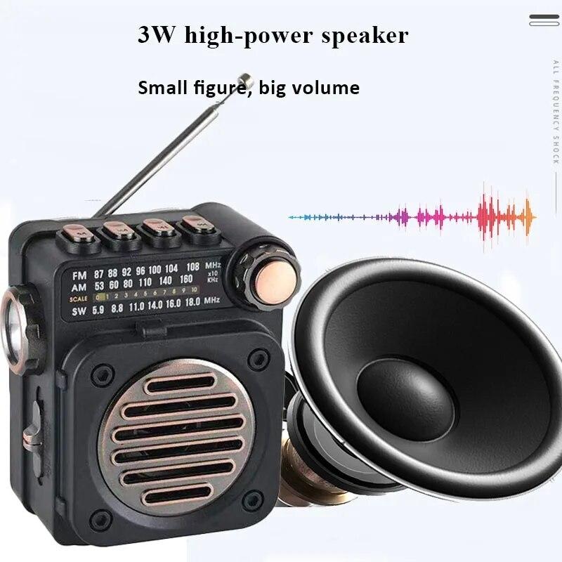 Portable Pocket FM AM SW Radio Speaker Bluetooth Music Player with Flashlight