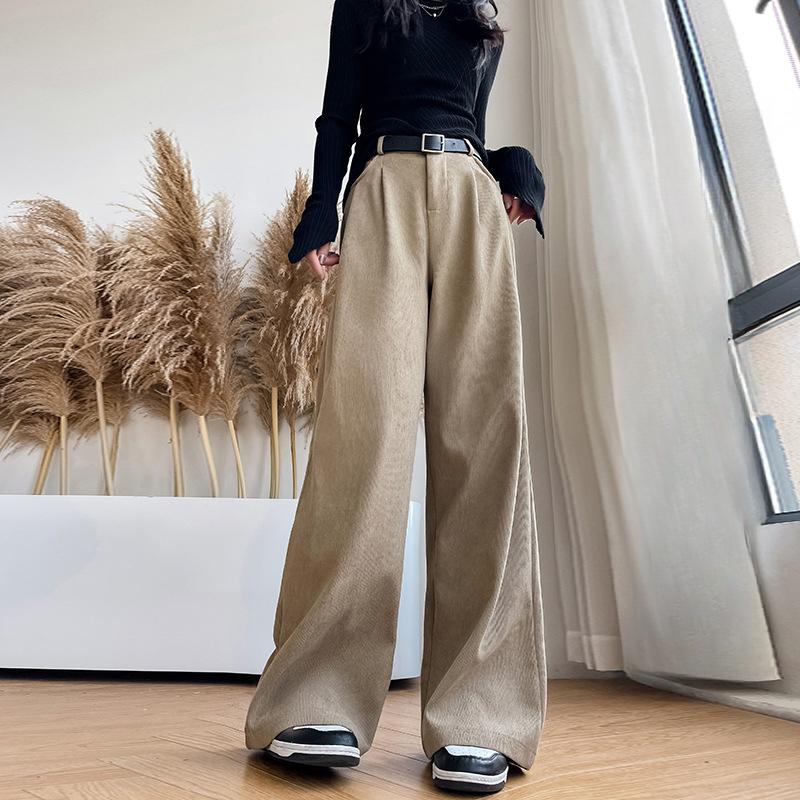 

Весна и осень Новые узкие прямые повседневные брюки с высокой талией и широкими штанинами XL