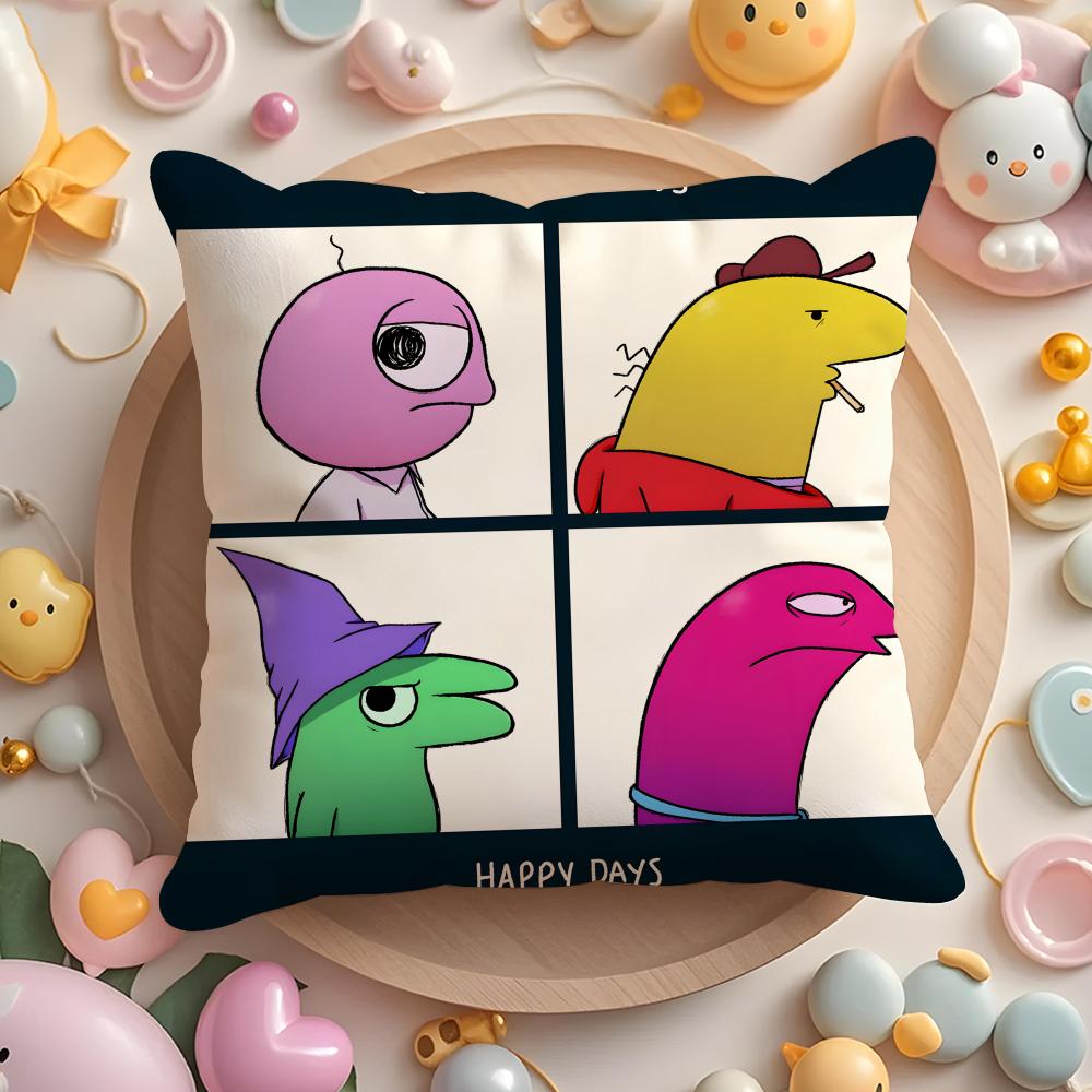 S-Smiling cartoon F-Friends Cushion Cover Home & Car Multi-Scene Pillow Cover - Reversible, Soft & Durable for Daily Use