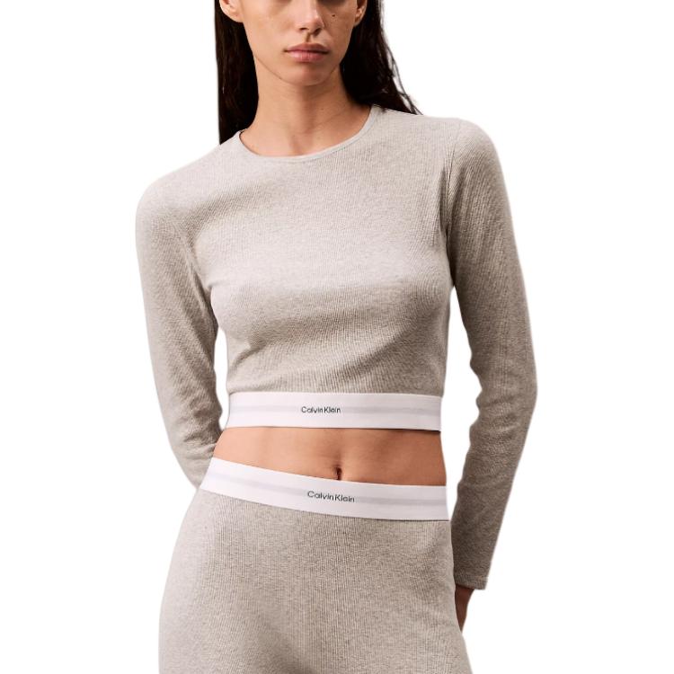 Calvin Klein Comfortable Letter Jacquard Round Neck Short Sleeve Pajama Top Women tops Gray 000QS7217E-P7A L