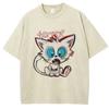 Washed T Shirt Men Cute Cat Graphic Kanye Cotton Tshirt Unisex Clothing Comfortable Clothing Loose Oversized