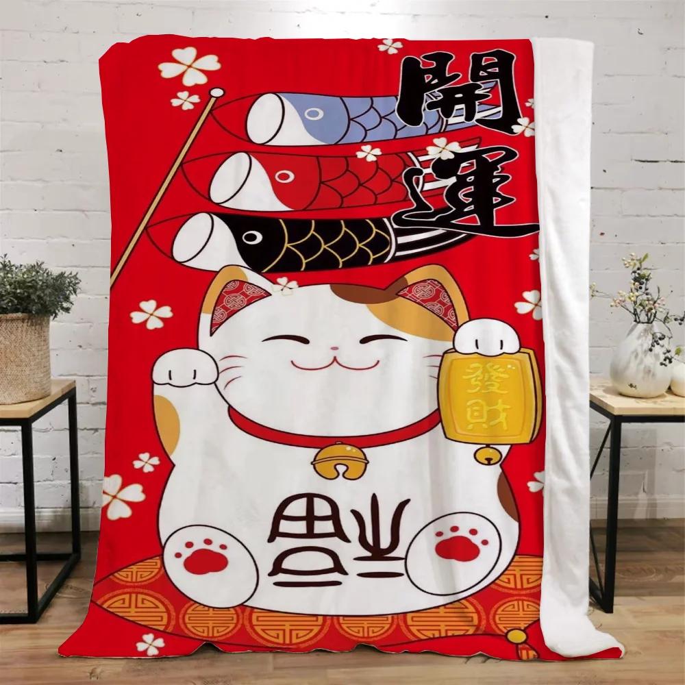 Lucky Cat Fluffy Soft Blankets & Throws Designer Throw Blanket Bed Knitted Plaid Interior for Home Luxury Bedding Beach Towel