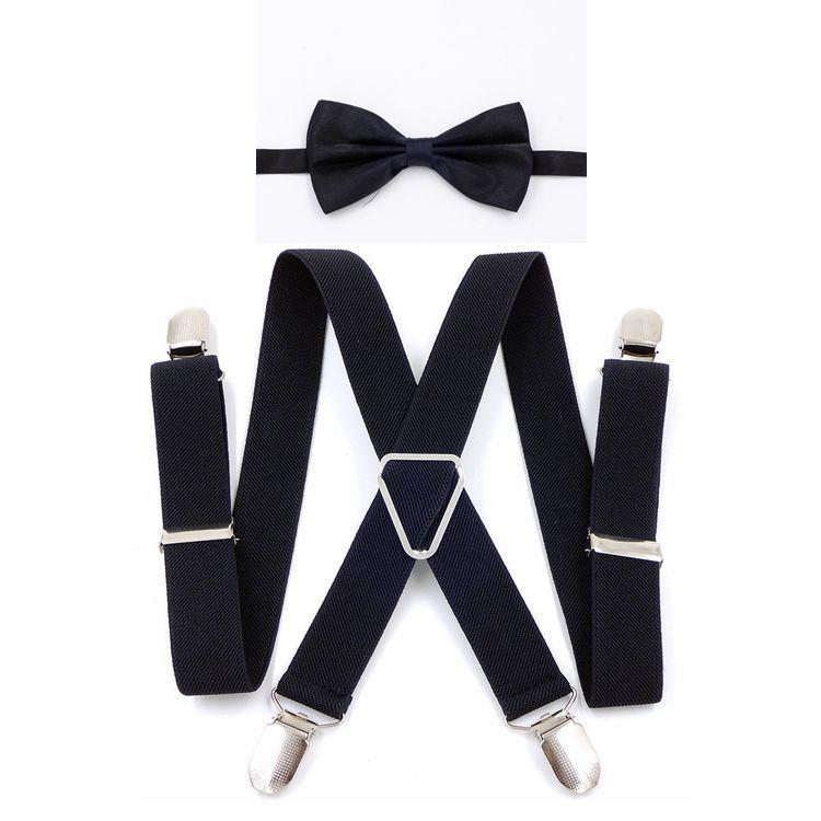 Unisex X-Shape Adjustable Black Suspenders with Bow Tie for Weddings & Performances.
